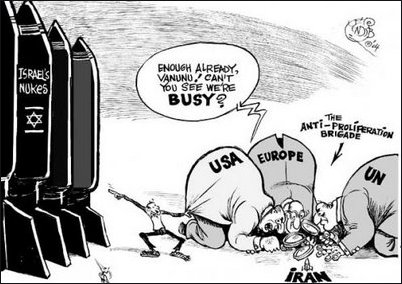 bendib-iran-and israel's nukes-cartoon